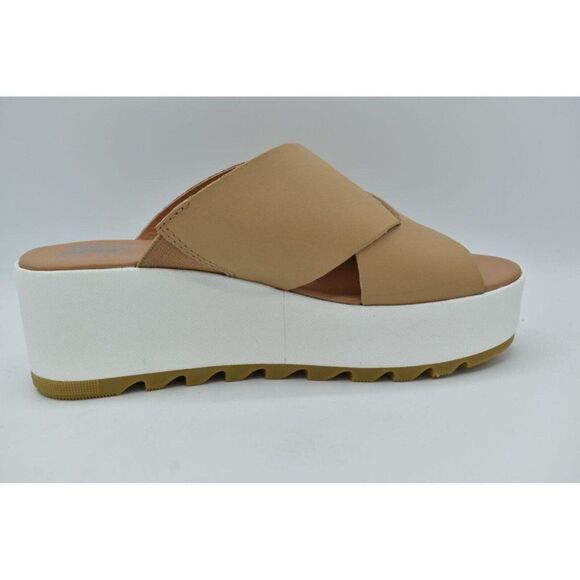 Sorel Womens Size 10.5 Cameron Flatform Wedge Beige Sea Salt Leather Sandals - Picture 8 of 12